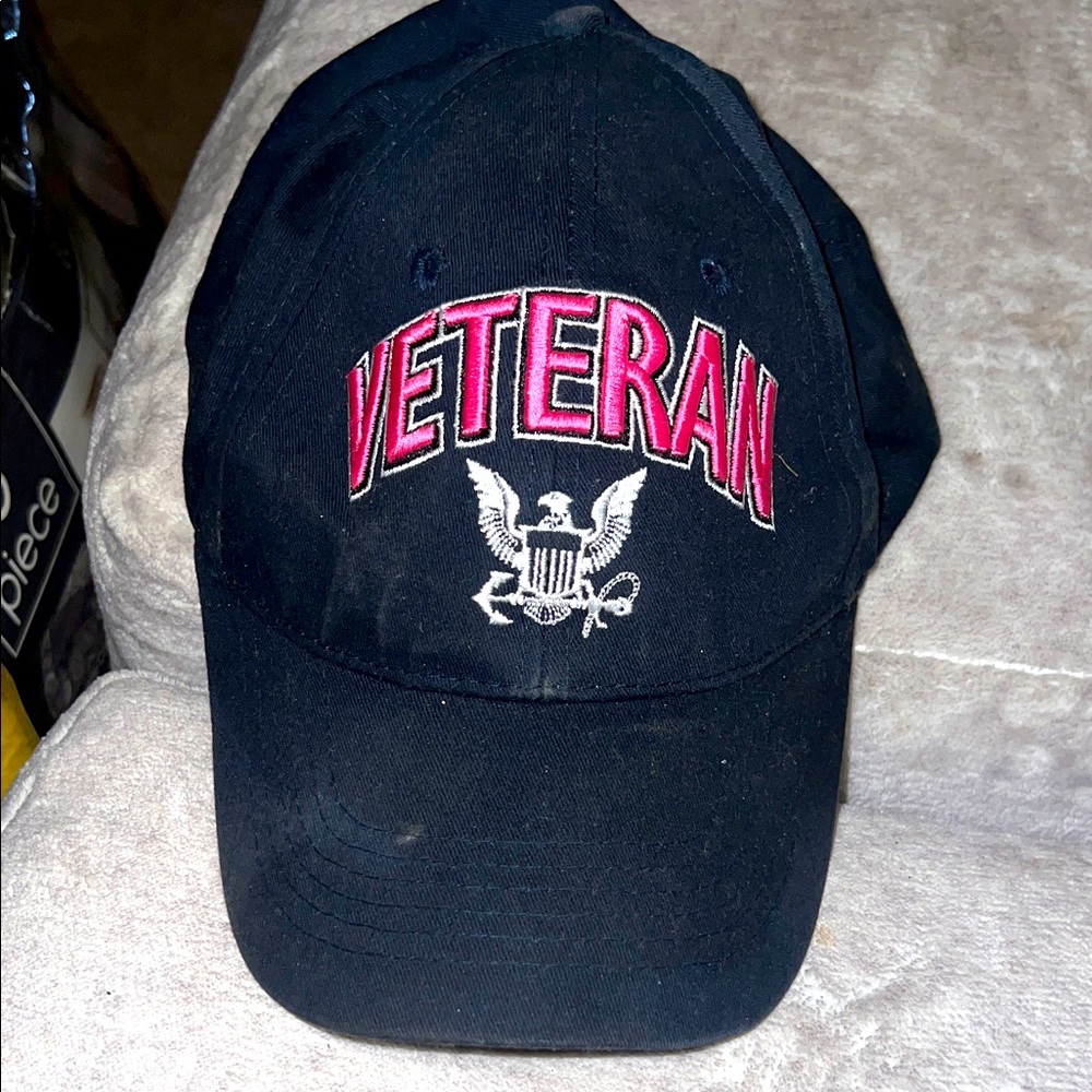 Black Veteran Cap with Pink Embroidery